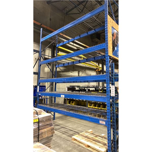1 BAY OF BLUE PALLET RACKING W/MESH DECK SHELVING - (2) UPRIGHTS AND (10) SIDE RAILS