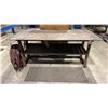 Image 1 : 1/2" THICK TOP 2 TIER METAL SHOP TABLE APPROX 7'L X 3'D X 3'H WITH AIR HOSE, EXTENSION CORD & ANTI
