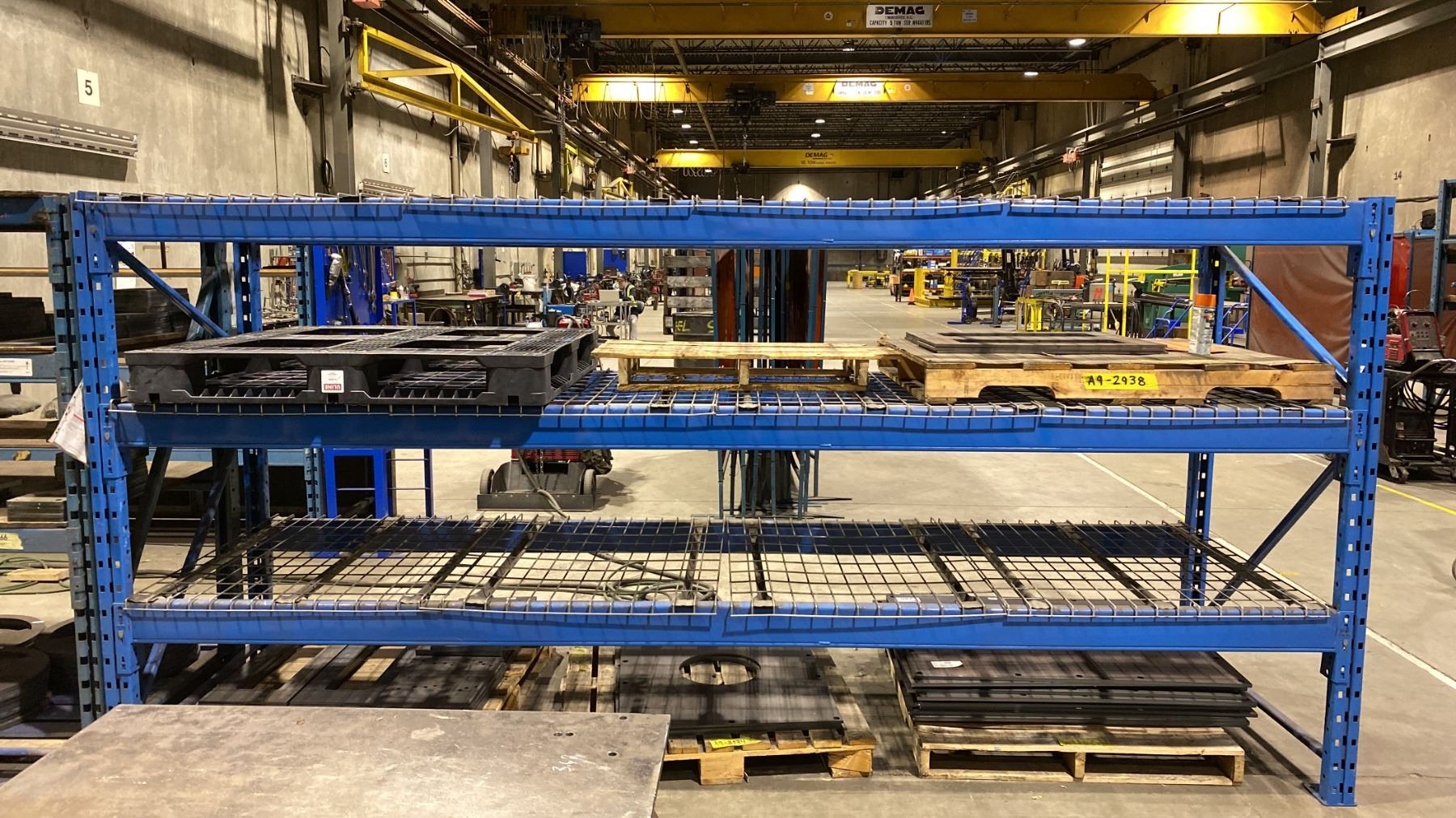Blue Upright Racking 1 BAY OF BLUE PALLET RACKING W/MESH DECK SHELVING - (2) UPRIGHTS AND (6 ...