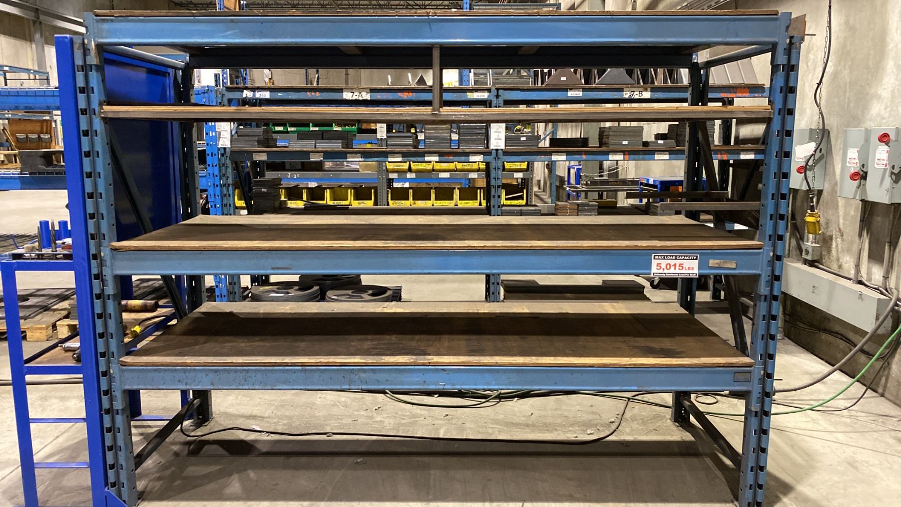 Pallet Side Rails 1 BAY OF BLUE PALLET RACKING W/PLYWOOD SHELVING - (2) UPRIGHTS AND (6 ...