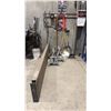 Image 1 : PAIR OF ALUMINUM SAWHORSES, WOOD SCAFFOLDING PLANK, SHOP BROOMS & SHOVELS