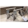 Image 3 : PAIR OF ALUMINUM SAWHORSES, WOOD SCAFFOLDING PLANK, SHOP BROOMS & SHOVELS