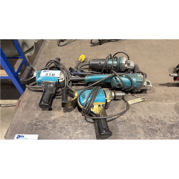 GROUP OF 4 MAKITA ELECTRIC POWER TOOLS 2-GRINDERS, 2-1/2" ELECTRIC DRILLS