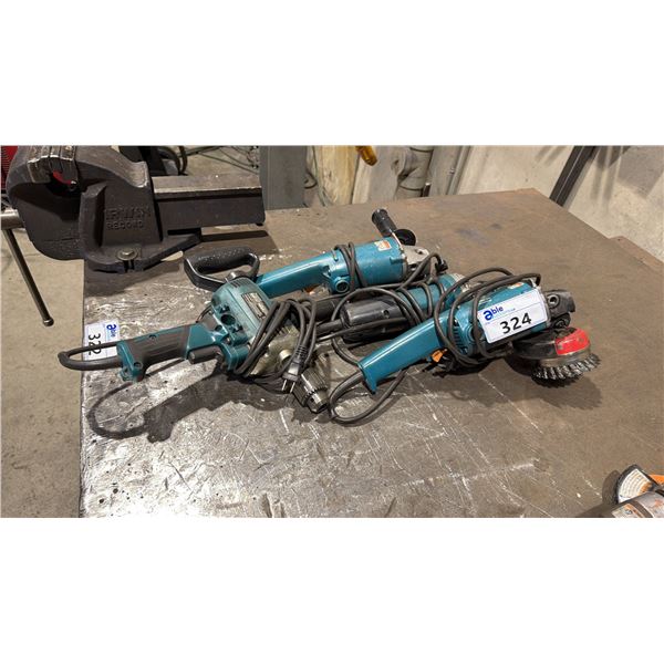 GROUP OF 4 MAKITA ELECTRIC POWER TOOLS- 3- GRINDERS & 1- 1/2" DRILL
