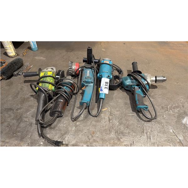 GROUP OF 5 MAKITA ELECTRIC POWER TOOLS , 4-GRINDERS & 1- 1/2" DRILL