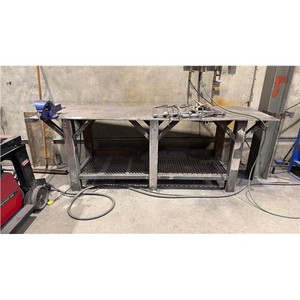 1/2" THICK METAL SHOP TABLE APPROX 8.75'L X 2.7'D X 3.2'H