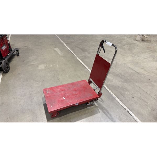 RED METAL PLATFORM HAND TRUCK WITH ADJUSTABLE HEIGHT