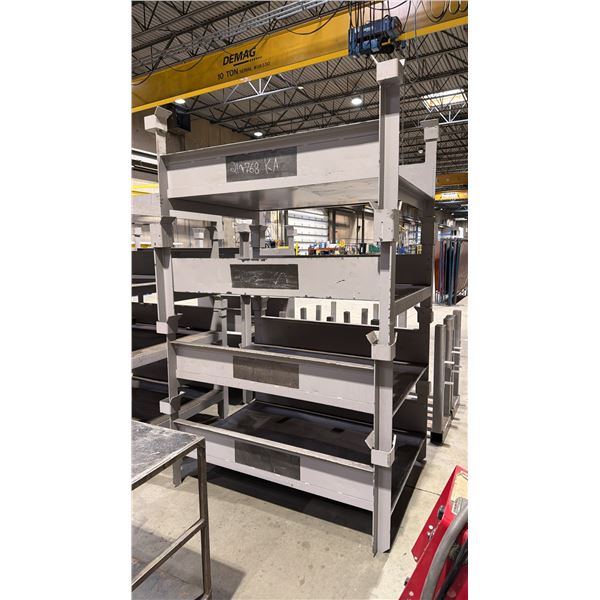 4 GREY HEAVY DUTY METAL STACKABLE MATERIAL STORAGE PLATFORMS