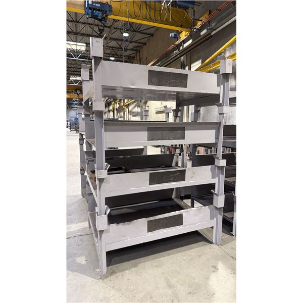 4 GREY HEAVY DUTY METAL STACKABLE MATERIAL STORAGE PLATFORMS