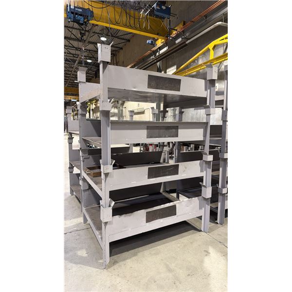 4 GREY HEAVY DUTY METAL STACKABLE MATERIAL STORAGE PLATFORMS