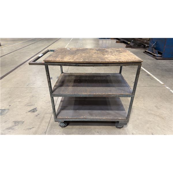 METAL/WOOD 3 TIER MOBILE SHOP CART