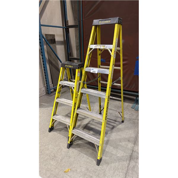 2- FEATHERLITE YELLOW FIBREGLASS LADDERS 4' & 6'