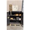Image 2 : COMMODORE BLACK METAL 2 DOOR STORAGE CABINET WITH ASSORTED SHOP CONTENTS