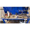 Image 4 : BLUE METAL WORK STATION WITH ASSORTED SHOP CONTENTS & 2 SPOOLS OF WELDING WIRE