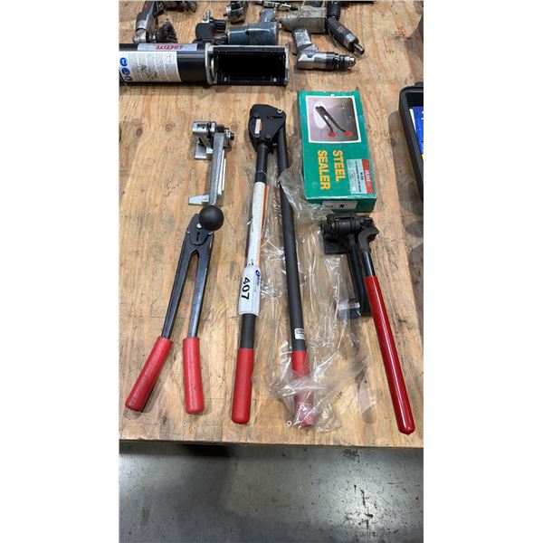 GROUP OF 5 STEEL BANDING TOOLS