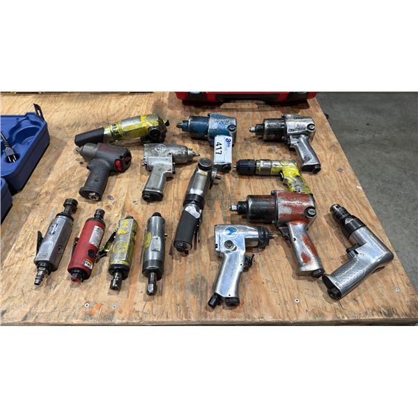 LARGE GROUP OF APPROX 14 PNEUMATIC POWER TOOLS INCLUDING DRILLS, DIE-GRINDERS, & GRINDERS