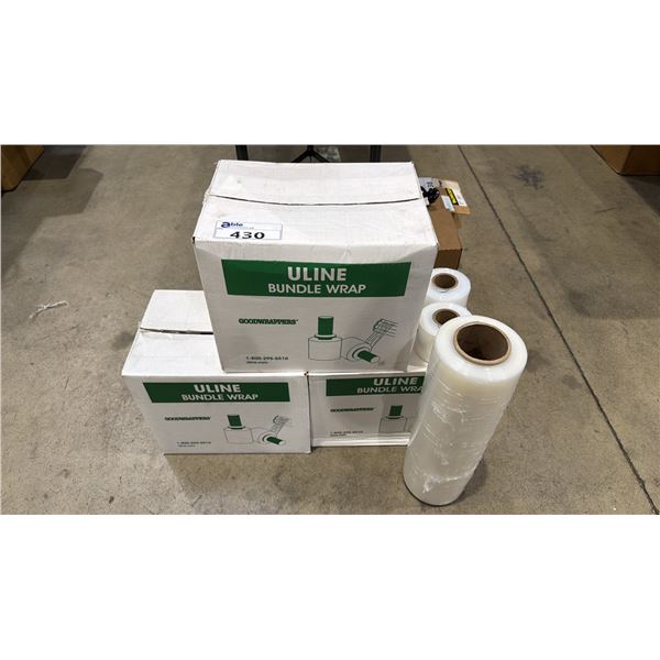 3 CASES OF ULINE 80 GAUGE S-6139 BUNDLE WRAP & ASSORTED ROLLS