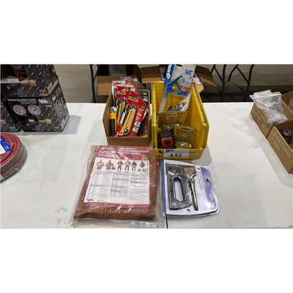 *NEW* STANLEY TAPE MEASURES, JET STAPLE GUN, WELDMATE 48" FULL BIB, OLFA BOX CUTTERS WITH BLADES,