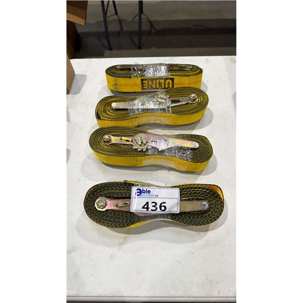 4 ULINE HEAVY DUTY RATCHET TIE DOWN STRAPS