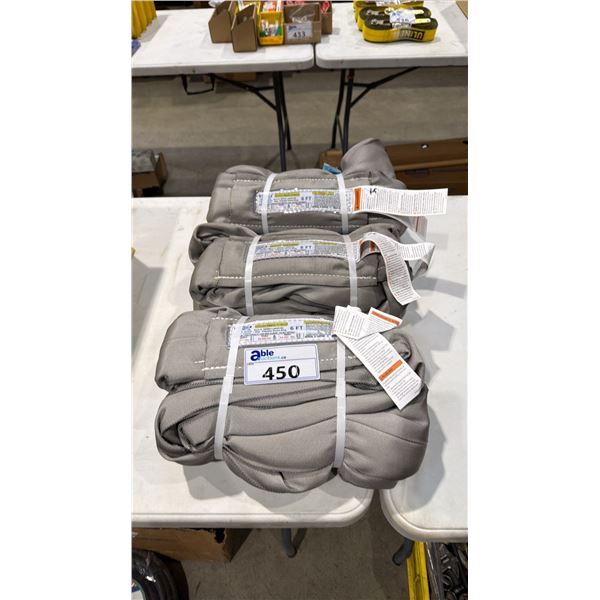 *NEW* 3- GREY 6' HEAVY DUTY POLYESTER ROUND SLINGS