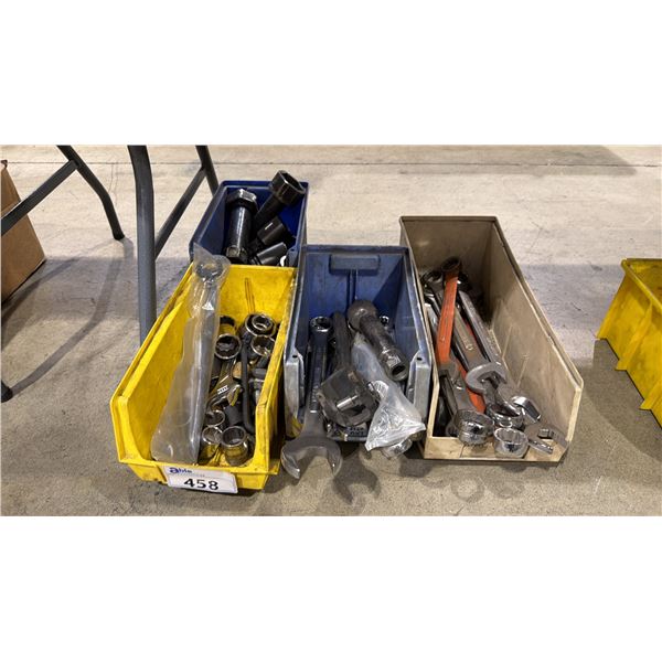 ASSORTED LARGE HEAVY DUTY COMBINATION WRENCHES & SOCKETS