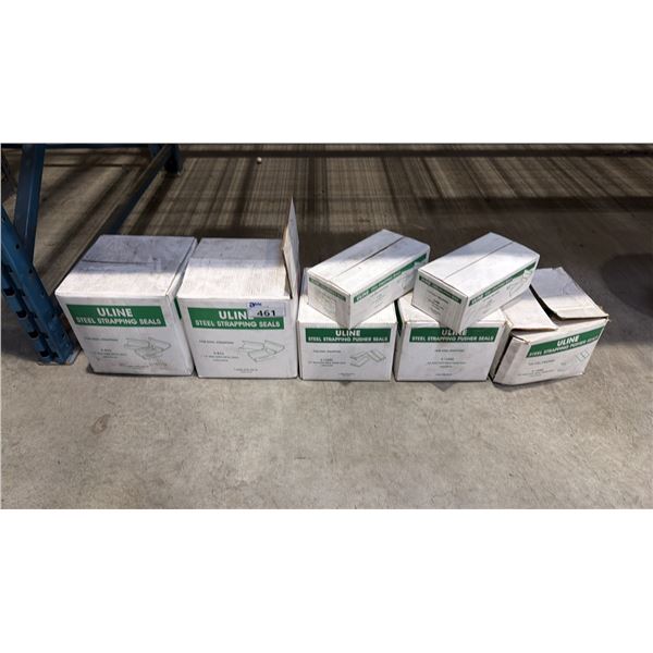 7 BOXES OF ASSORTED ULINE STEEL STRAPPING SEALS