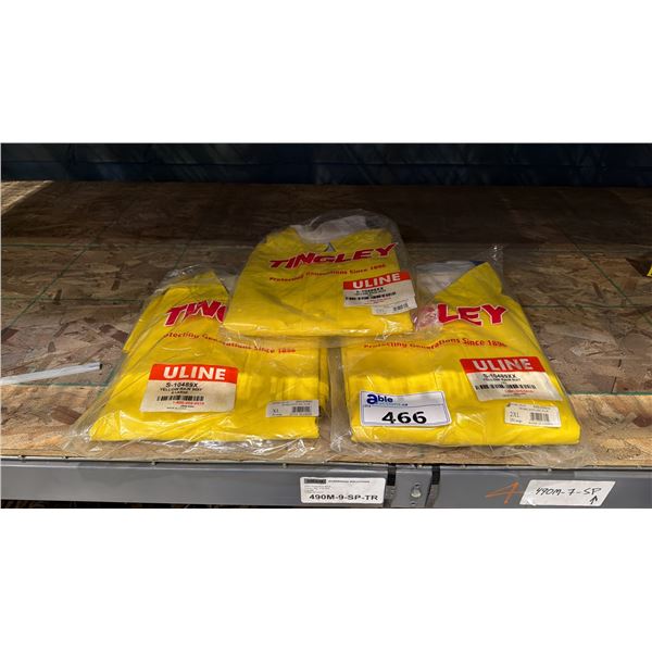 3 ULINE YELLOW RAIN SUITS 2- 2XL & 1- XL