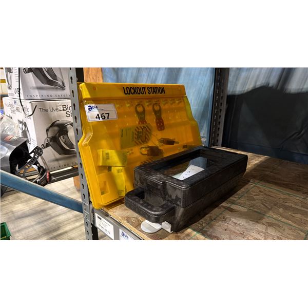 LOCKOUT STATION WITH ASSORTED LOCKS/TAGS & WALL MOUNT EYE WASH STATION