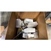 Image 2 : ASSORTED STORAGE BINS, HARDWARE, BOX OF TOGGLE CLAMPS, GREASE GUN & MORE