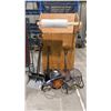Image 1 : GROUP OF ASSORTED SHOP ITEMS - SHOVELS, RIDGED SHOP VAC, FLOOR FAN & MORE
