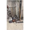 Image 1 : GROUP OF ASSORTED SHOP SUPPLIES- RIDGID SHOP VAC, BROOMS, SHOVELS & FAN
