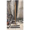 Image 4 : GROUP OF ASSORTED SHOP SUPPLIES- RIDGID SHOP VAC, BROOMS, SHOVELS & FAN