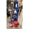 Image 2 : BLUE METAL WORK STATION WITH ASSORTED TOOLS, CLAMPS, 2 JUSTRITE CANS, ROLLING STOOL, GRINDERS & MORE