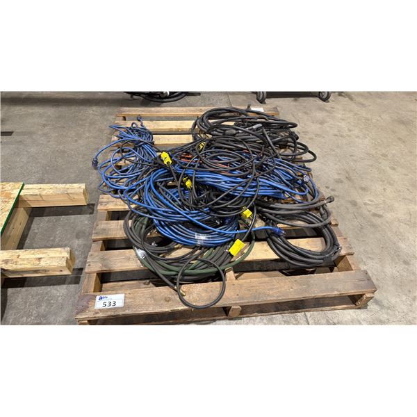 PALLET OF ASSORTED EXTENSION CORDS, WELDING CORDS & GAS LINES