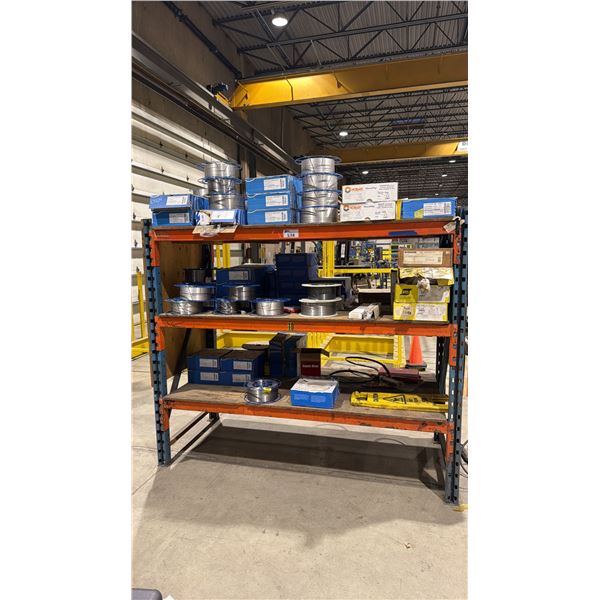 ORANGE BLUE PALLET RACKING SHELF/UNIT - ASSORTED WELDING ELECTRODE WIRE & MISC ITEMS