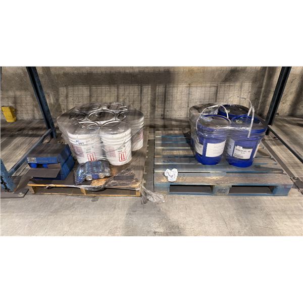 7- 5 GALLON PAILS OF SUPER LUBE MULTI-USE SYNTHETIC OIL, ASSORTED TUBES OF MOBIL GREASE