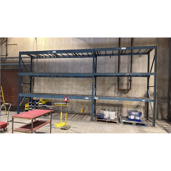 3 BAYS OF BLUE INDUSTRIAL PALLET RACKING INCLUDING (4)-12FT UPRIGHT, (14)-9FT SIDE APPROX 36' ACROSS
