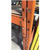 Image 2 : 1 BAY OF ORANGE PALLET RACKING (2)- 12FT UPRIGHTS, (8)- 12FT SIDE RAILS WITH CUSTOM STEEL SCREEN