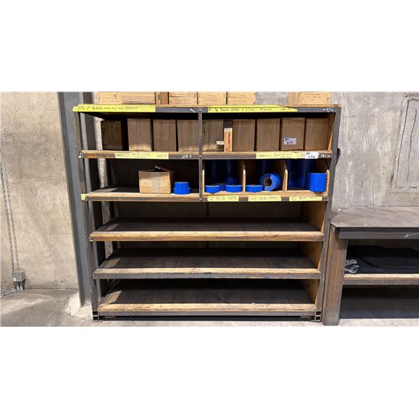 METAL FRAMED WITH WOOD SHELVING UNIT APPROX 6.9'L X 2'D X 6'H *CONTENTS NOT INCLUDED*