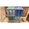 Image 2 : GROUP OF 3- 4 WHEEL FLAT DOLLIES LOADED WITH APPROX 17 WOOD MATERIAL SETTING BLOCKS