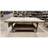 Image 1 : METAL/WOOD PLASTIC TOP 2 TIER SHOP TABLE WITH ROLL DISPENSER APPROX 8'L X 5'D X 3'H