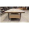 Image 2 : METAL/WOOD PLASTIC TOP 2 TIER SHOP TABLE WITH ROLL DISPENSER APPROX 8'L X 5'D X 3'H