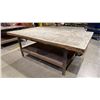 Image 3 : METAL/WOOD PLASTIC TOP 2 TIER SHOP TABLE WITH ROLL DISPENSER APPROX 8'L X 5'D X 3'H