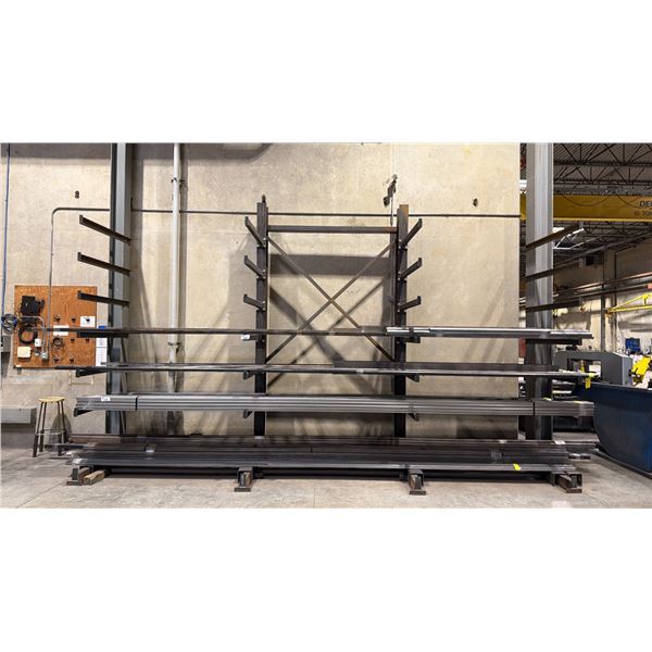 HEAVY DUTY UPRIGHT MATERIAL RACK APPROX 12'H X 7'W X 5.5'D WITH 2 ADDITIONAL BOTTOM SUPPORTS & 12