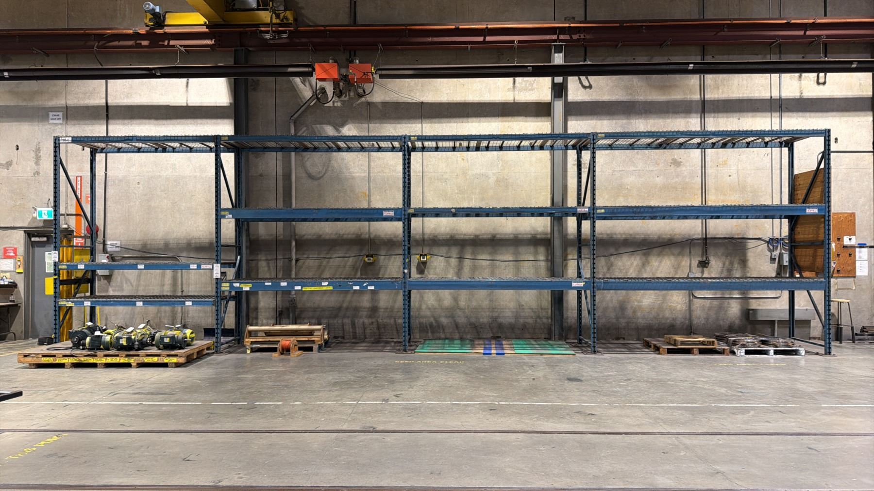 Pallet Side Rails 4 BAYS OF BLUE PALLET RACKING W/MESH DECK SHELVING - (5) UPRIGHTS AND ...