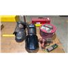 Image 1 : ASSORTED SHOP SUPPLIES- WELDING HELMETS, WORK LIGHT, HEAT GUN, KNEE PADS, TOOLBOX WITH CONTENTS &