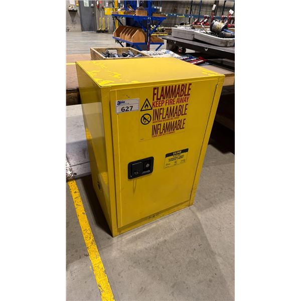 ULINE H-2218M YELLOW FLAMMABLE LIQUID STORAGE CABINET WITH CONTENTS