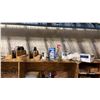 Image 2 : STEEL WORK STATION WITH WOODEN SHELVES & ASSORTED SHOP CONTENTS- CASTERS, ORGANIZER BINS, CAULKING,
