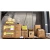 Image 2 : CONTENTS OF WOODEN SHELVING UNIT- ASSORTED TAPE, NITRILE GLOVES, PLASTIC ORGANIZER BINS, TAPE GUNS,