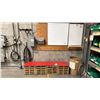 Image 1 : BIN OF RUBBER SKIRT WASHERS, WHITEBOARDS & 4 WOODEN BOX STANDS